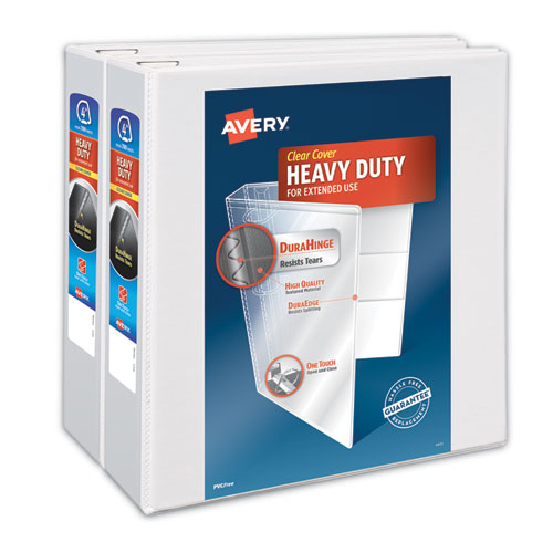 Avery Heavy-Duty Non Stick View Binder with DuraHinge and Slant Rings, 3 Rings, 4" Capacity, 11 x 8.5, White, 2-Pack 79875