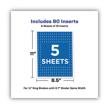Avery Binder Spine Inserts, 1-2" Spine Width, 16 Inserts-Sheet, 5 Sheets-Pack 89101