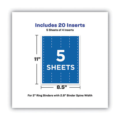 Avery Binder Spine Inserts, 2" Spine Width, 4 Inserts-Sheet, 5 Sheets-Pack 89107