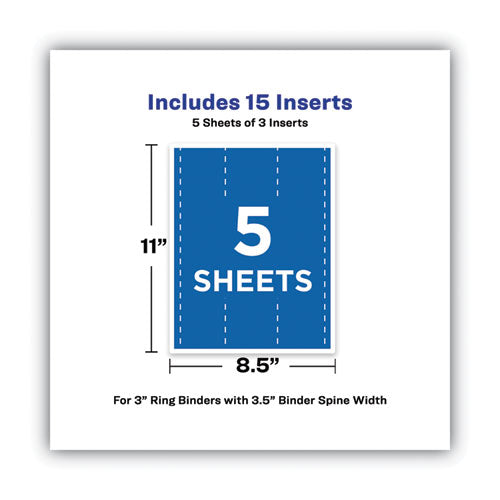 Avery Binder Spine Inserts, 3" Spine Width, 3 Inserts-Sheet, 5 Sheets-Pack 89109