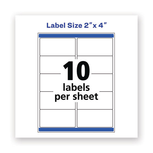 Avery Waterproof Shipping Labels with TrueBlock and Sure Feed, Laser Printers, 2 x 4, White, 10-Sheet, 500 Sheets-Box 95523