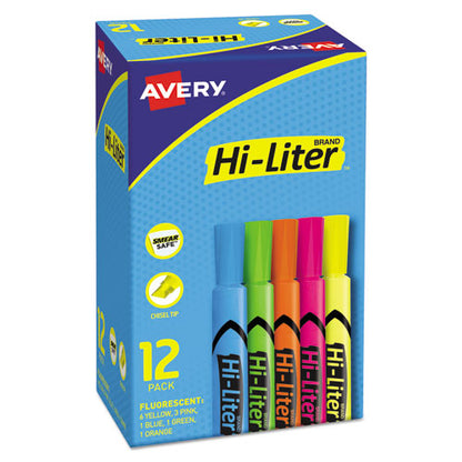 Avery HI-LITER Desk-Style Highlighters, Assorted Ink Colors, Chisel Tip, Assorted Barrel Colors, Dozen 98034