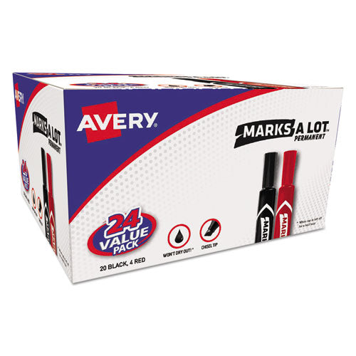 Avery MARKS A LOT Regular Desk-Style Permanent Marker Value Pack, Broad Chisel Tip, Assorted Colors, 24-Pack (98187) 98187