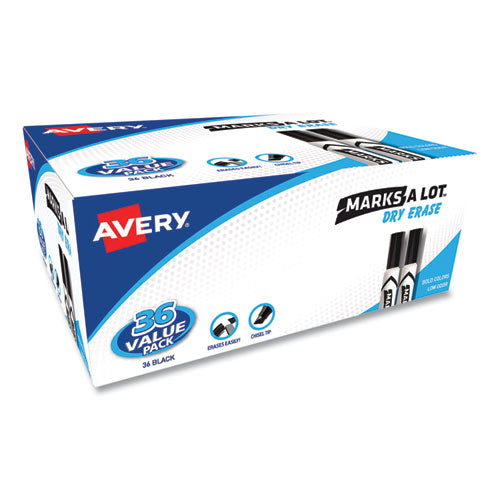 Avery MARKS A LOT Desk-Style Dry Erase Marker Value Pack, Broad Chisel Tip, Black, 36-Pack (98207) 98207