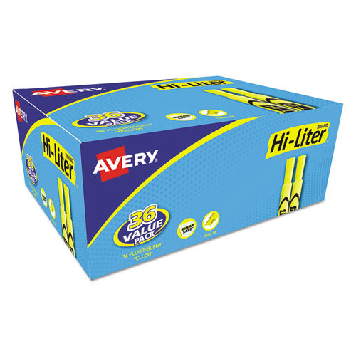 Avery HI-LITER Desk-Style Highlighter Value Pack, Fluorescent Yellow Ink, Chisel Tip, Yellow-Black Barrel, 36-Box 98208