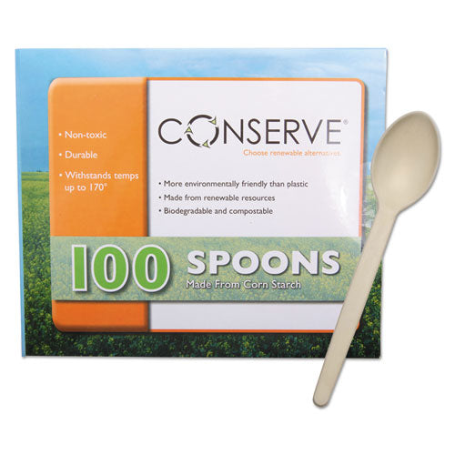 Conserve Corn Starch Cutlery, Spoon, White, 100-Pack 10232