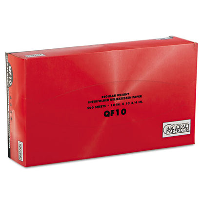 Bagcraft QF10 Interfolded Dry Wax Deli Paper, 10 x 10.25, White, 500-Box, 12 Boxes-Carton P011010