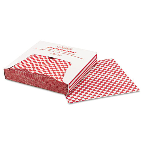 Bagcraft Grease-Resistant Paper Wraps and Liners, 12 x 12, Red Check, 1,000-Box, 5 Boxes-Carton P057700
