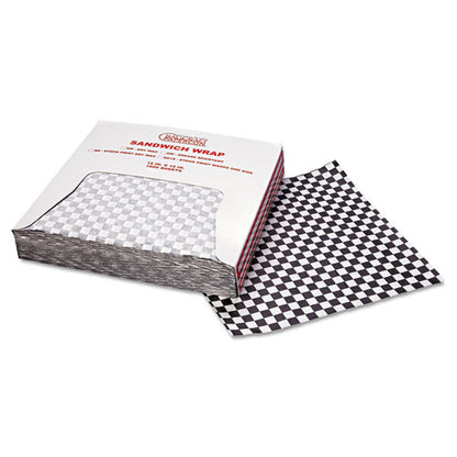 Bagcraft Grease-Resistant Paper Wraps and Liners, 12 x 12, Black Check, 1,000-Box, 5 Boxes-Carton P057800