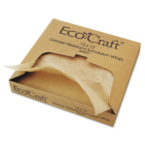 Bagcraft EcoCraft Grease-Resistant Paper Wraps and Liners, Natural, 12 x 12, 1,000-Box, 5 Boxes-Carton BGC 300897