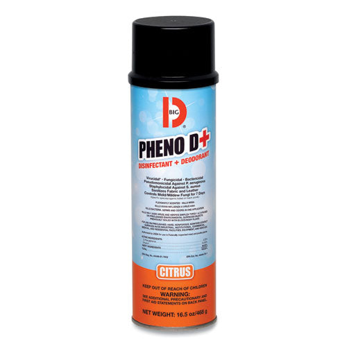 Big D Industries PHENO D+ Aerosol Disinfectant-Deodorizer, Citrus Scent, 16.5 oz Aerosol Spray Can, 12-Carton 33700