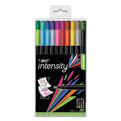 BIC Intensity Porous Point Pen, Stick, Fine 0.4 mm, Assorted Ink and Barrel Colors, 21-Pack BCFPA201AST