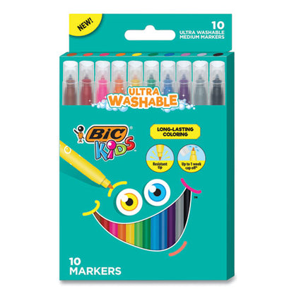 BIC Kids Ultra Washable Markers, Medium Bullet Tip, Assorted Colors, 10-Pack BKCM10AST