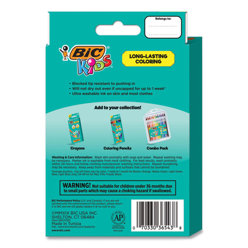 BIC Kids Ultra Washable Markers, Medium Bullet Tip, Assorted Colors, 20-Pack BKCM20AST