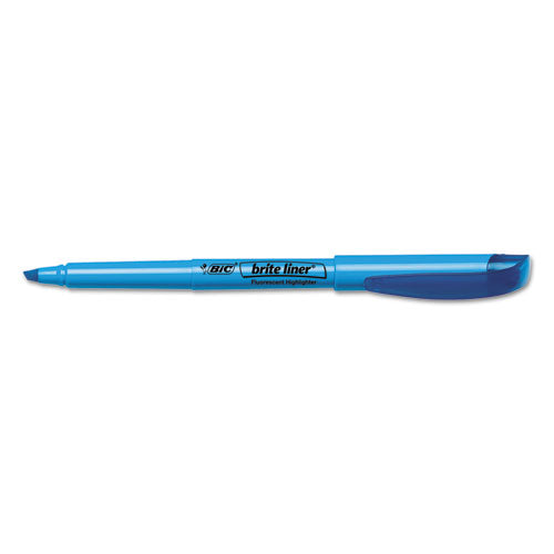 BIC Brite Liner Highlighter, Fluorescent Blue Ink, Chisel Tip, Blue-Black Barrel, Dozen BL11 BLU