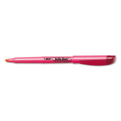 BIC Brite Liner Highlighter, Fluorescent Pink Ink, Chisel Tip, Pink-Black Barrel, Dozen BL11 PNK