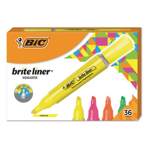 BIC Brite Liner Tank-Style Highlighter Value Pack, Assorted Ink Colors, Chisel Tip, Assorted Barrel Colors, 36-Pack BLMG36AST