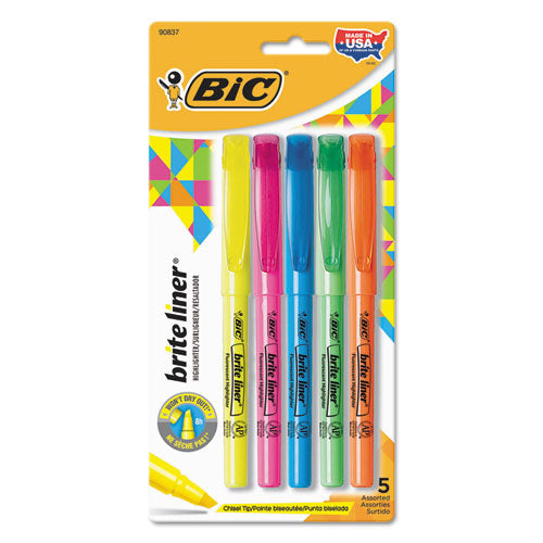 BIC Brite Liner Highlighter, Assorted Ink Colors, Chisel Tip, Assorted Barrel Colors, 5-Set BLP51WASST