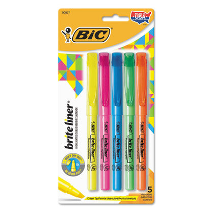 BIC Brite Liner Highlighter, Assorted Ink Colors, Chisel Tip, Assorted Barrel Colors, 5-Set BLP51WASST