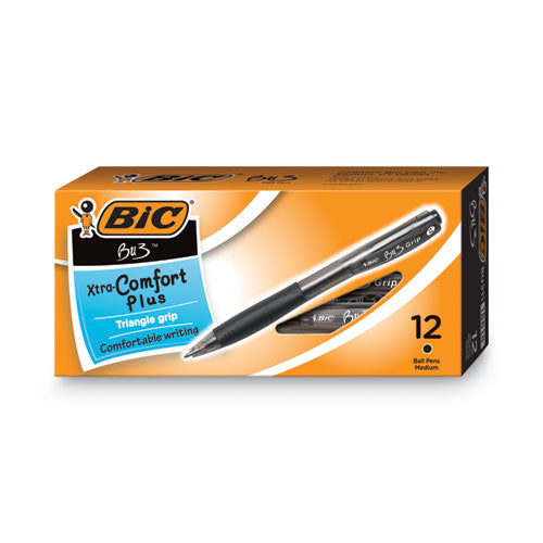 BIC BU3 Ballpoint Pen, Retractable, Bold 1 mm, Black Ink, Black Barrel, Dozen BU311BK