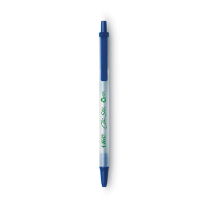BIC Ecolutions Clic Stic Ballpoint Pen, Retractable, Medium 1 mm, Blue Ink, Clear Barrel, Dozen CSEM11-BE