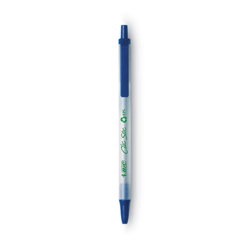 BIC Ecolutions Clic Stic Ballpoint Pen, Retractable, Medium 1 mm, Blue Ink, Clear Barrel, Dozen CSEM11-BE