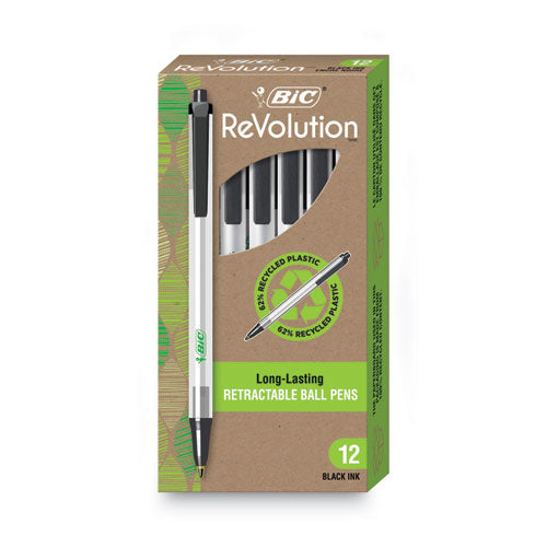 BIC Ecolutions Clic Stic Ballpoint Pen, Retractable, Medium 1 mm, Black Ink, Clear Barrel, Dozen CSEM11-BK