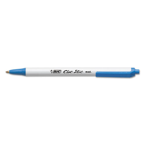 BIC Clic Stic Ballpoint Pen, Retractable, Medium 1 mm, Blue Ink, White Barrel, Dozen CSM11 BLU