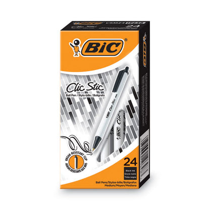 BIC Clic Stic Ballpoint Pen Value Pack, Retractable, Medium 1 mm, Black Ink, White Barrel, 24-Pack CSM241-BK