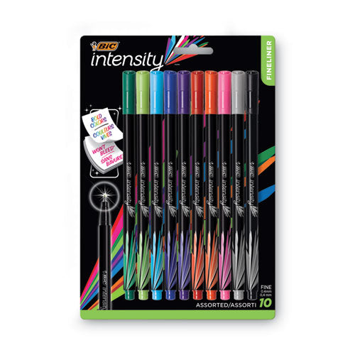 BIC Intensity Porous Point Pen, Stick, Extra-Fine 0.4 mm, Assorted Ink and Barrel Colors, 10-Pack FPINFAP10-AST