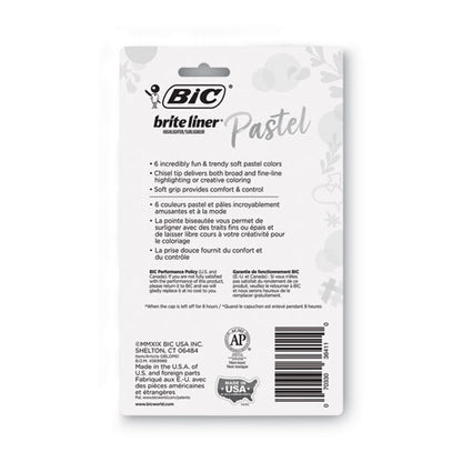 BIC Brite Liner Grip Pocket Highlighter, Assorted Ink Colors, Chisel Tip, Assorted Barrel Colors, 6-Pack GBLDP61AST