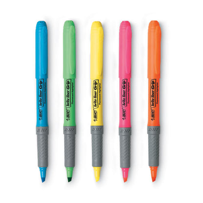 BIC Brite Liner Grip Pocket Highlighter, Assorted Ink Colors, Chisel Tip, Assorted Barrel Colors, 5-Set GBLP51ASST