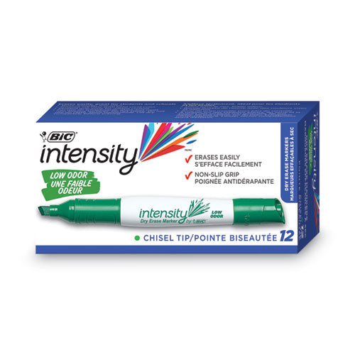 BIC Intensity Low Odor Chisel Tip Dry Erase Marker, Broad Chisel Tip, Green, Dozen GDEM11 GRN