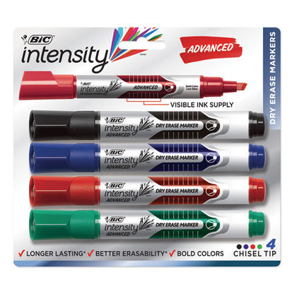 BIC Intensity Advanced Dry Erase Marker, Tank-Style, Broad Chisel Tip, Assorted Colors, 4-Pack GELITP41-AST