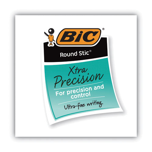 BIC Round Stic Xtra Precision Ballpoint Pen, Stick, Fine 0.8 mm, Blue Ink, Translucent Blue Barrel, Dozen GSF11 BLU