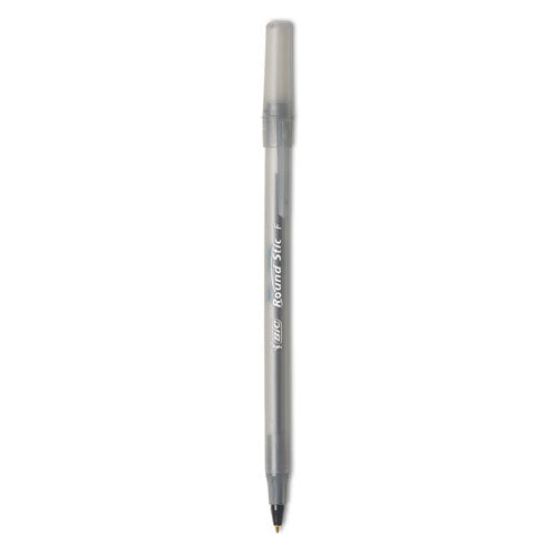 BIC Round Stic Xtra Precision Ballpoint Pen, Stick, Fine 0.8 mm, Black Ink, Smoke Barrel, Dozen GSF11 BLK