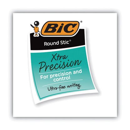 BIC Round Stic Xtra Precision Ballpoint Pen, Stick, Fine 0.8 mm, Black Ink, Smoke Barrel, Dozen GSF11 BLK