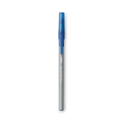 BIC Round Stic Grip Xtra Comfort Ballpoint Pen, Stick, Fine 0.8 mm, Blue Ink, Gray-Blue Barrel, Dozen GSFG11 BLU
