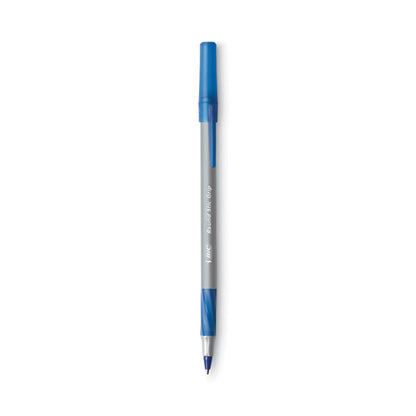 BIC Round Stic Grip Xtra Comfort Ballpoint Pen, Stick, Fine 0.8 mm, Blue Ink, Gray-Blue Barrel, Dozen GSFG11 BLU