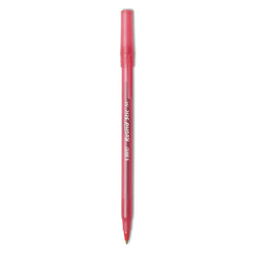 BIC Round Stic Xtra Life Ballpoint Pen, Stick, Medium 1 mm, Red Ink, Translucent Red Barrel, Dozen GSM11 RED