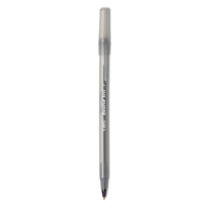 BIC Round Stic Xtra Life Ballpoint Pen Value Pack, Stick, Medium 1 mm, Black Ink, Smoke Barrel, 60-Box GSM609-BK