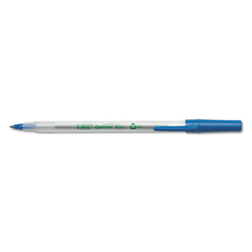 BIC Ecolutions Round Stic Ballpoint Pen Value Pack, Stick, Medium 1 mm, Blue Ink, Clear Barrel, 50-Pack GSME509BE