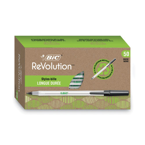 BIC Ecolutions Round Stic Ballpoint Pen Value Pack, Stick, Medium 1 mm, Black Ink, Clear Barrel, 50-Pack GSME509BK
