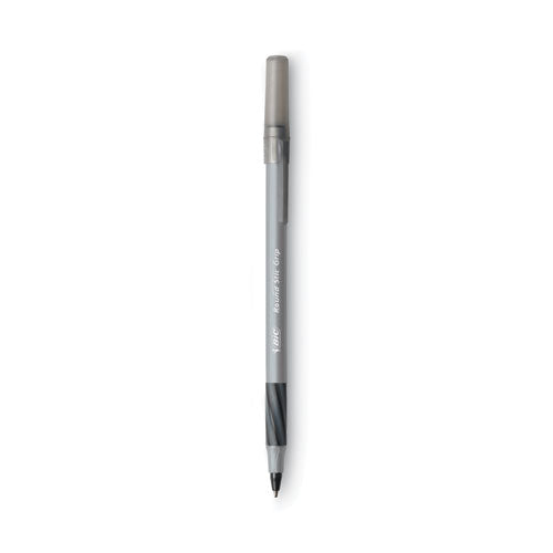 BIC Round Stic Grip Xtra Comfort Ballpoint Pen Value Pack, Easy-Glide, Stick, Medium 1.2 mm, Black Ink, Gray-Black Barrel, 36-PK GSMG361-BK