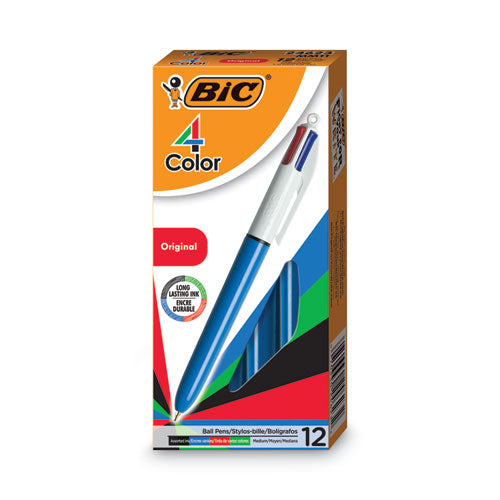 BIC 4-Color Multi-Function Ballpoint Pen, Retractable, Medium 1 mm, Black-Blue-Green-Red Ink, Blue Barrel MM11 AST