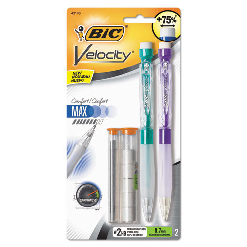 BIC Velocity Max Pencil, 0.7 mm, HB (#2.5), Black Lead, Assorted Barrel Colors, 2-Pack MPMX7P21-BK