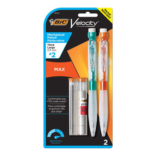 BIC Velocity Max Pencil, 0.9 mm, HB (#2), Black Lead, Assorted Barrel Colors, 2-Pack MPMX9P21