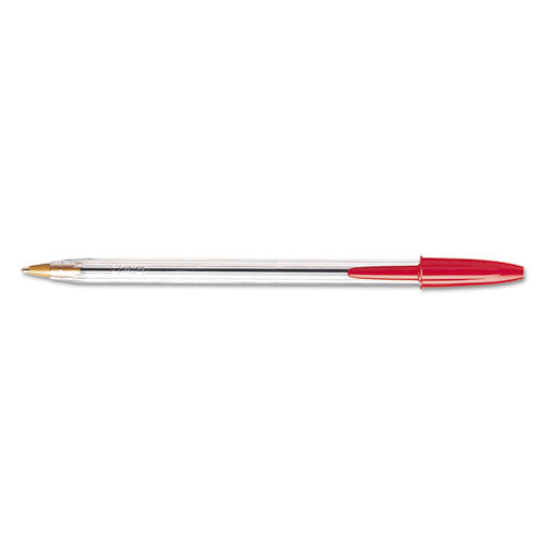BIC Cristal Xtra Smooth Ballpoint Pen, Stick, Medium 1 mm, Red Ink, Clear Barrel, Dozen MS11 RED