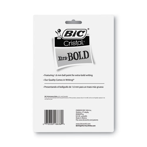 BIC Cristal Xtra Bold Ballpoint Pen, Stick, Bold 1.6 mm, Assorted Ink and Barrel Colors, 24-Pack MSBAPP241AST