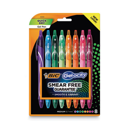 BIC Gel-ocity Quick Dry Gel Pen, Retractable, Medium 0.7 mm, Assorted Ink and Barrel Colors, 8-Pack RGLCGAP81-AST